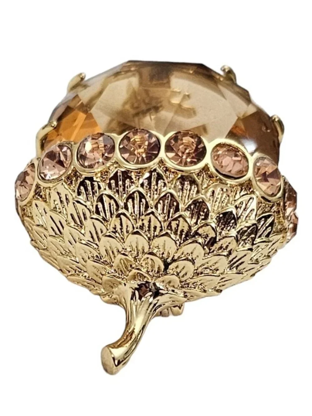 Talbots Pink Crystal Rhinestone, Glass Faceted Acorn Brooch Pin L404